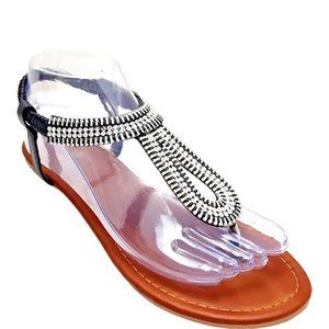 Olivia Miller Sandals Size 8 Embelished Ziper/Bead Design Ankle Strech Support